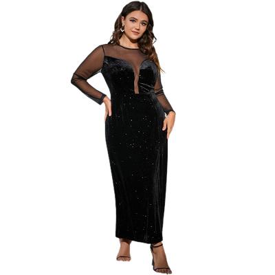 China 2023 Europe anti-static and the United States station independent news women's quilting velvet wrapped long skirt sexy high split dress for sale