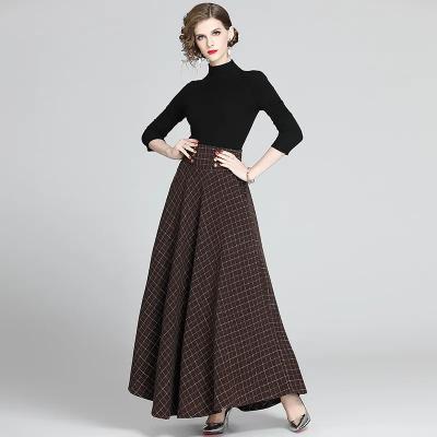 China 2023 New Products Spot Anti-Static Stylish Casual Swing Big And Ankle Waist Long Plaid Tied Lady Dresses Knitted Bottoming Shirt for sale