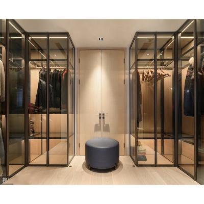 China BALOM New Style Adjustable Glass Wardrobe Door Aluminum Glass Bedroom Furniture Modern Design (Height) With LED Light for sale