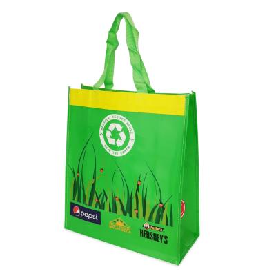 China Eco-friendly Promotion Handled Laminated Nonwoven Tote Bag For Grocery Green Printed Laminated Nonwoven Bag For Promotion for sale