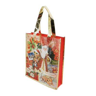 China Promotional gift pp woven fabric bag pp laminated packaging unlaminated handled laminated reusable shopping bag for Christmas for k for sale