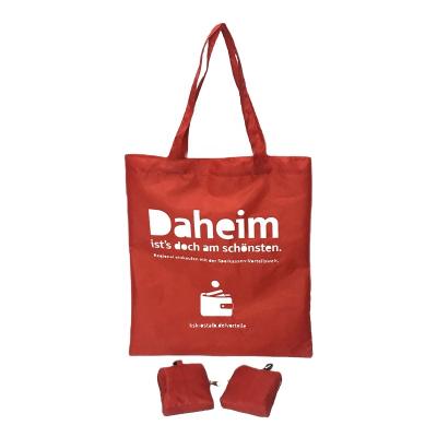 China Custom Printed Reusable Reusable Logo Pouch 190T Polyester Foldable Shopping Bags With Pouch for sale