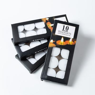 China Birthdays Wholesale 10Pcs Unscented White Mini Paraffin Wax Tea Light Candle Set Tealight Candles With Low Moq for sale