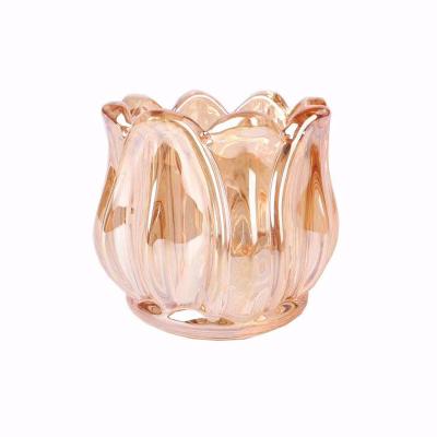 China Home Clear Soy Wax Tulip Candle Container Glass Jar Candle Holder Decoration Glass Jars For Soy Wax for sale