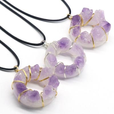 China Hot Selling Natural Fashion Necklace Pendant Low MOQ Crystal Stones Pendants Round Amethyst for sale