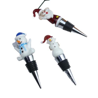 China Bulk Snowman Viable Glass Christmas Fashion Decorative Wine Stopper for sale