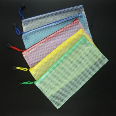 China Office Trend Small Mesh Promotion Gift Creative Factory A6 B6 PVC Pencil Bag With Zipper Lock for sale