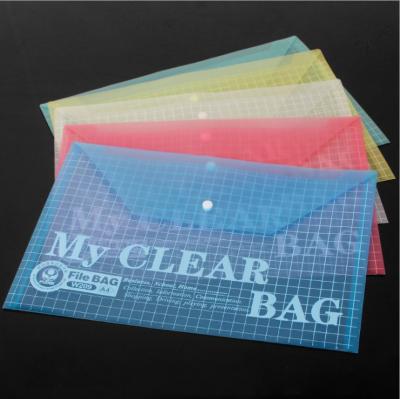 China Creative Trend High Quality Waterproof PVC Folder Bag Document Bag Office Supply Button A4 Button Plastic Bag for sale