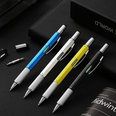 China office & School Pen 6 in 1 Pen Tool Plastic Capacitive Touch Screen Multifunctional Ballpoint Pen Logo Caliper Level Gauge Scale for sale