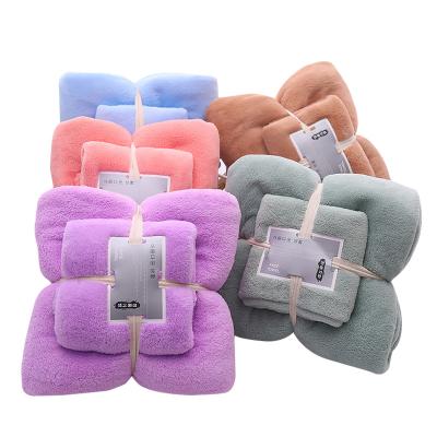 China Large Hypoallergenic Coral Fleece Velvets 70*140cm Women Microfiber Towels Wrap Drying Bathroom Bath Towel Set for sale