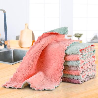 China Wholesale Coral Fleece 25*25cm Microfiber Kitchen Hypoallergenic Cleaning Towel For Household for sale