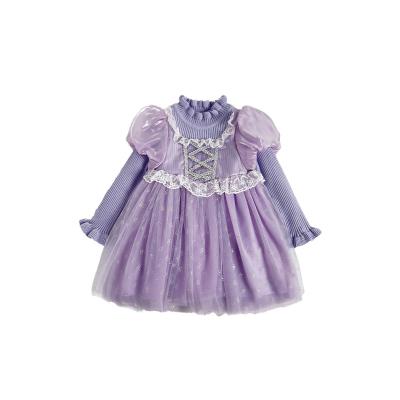 China Sustainable OEM Girls Fashion Purple Color Sweater Dress Children Birthday Party Wedding Princess Light Color Kids Dresses For Girls for sale