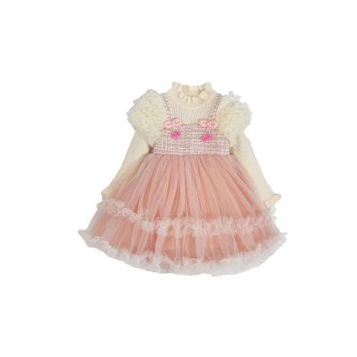 China Sustainable OEM Spring And Autumn Girls Fashion Pink Sweater Dress Children Party Princess Dress For Kids for sale