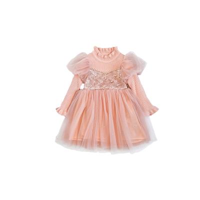 China Sustainable OEM Spring And Autumn Girls Fashion Sweater Pearl Yarn Dress Children Party Princess Kids Dresses For Girls for sale