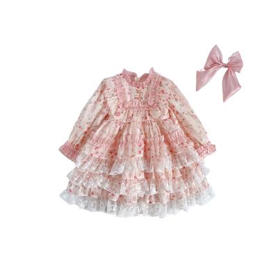 China Sustainable OEM Girls Princess Lolita Dress Vintage Long Sleeve Wedding Party Birthday Dresses 2-12 Children Clothing for sale