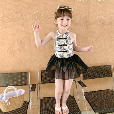 China Breathable OEM 2023 Custom Swimsuit Chinese Traditional Style Black And White Lovely Girls Children Swimwear for sale