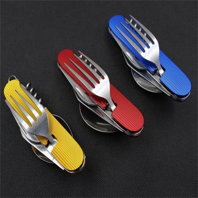 China 6 Viable In 1 Times Dinnerware Set Portable Stainless Steel Picnic Cutlery Knife Camping Fork Spoon Dinnerware Travel Flatware for sale