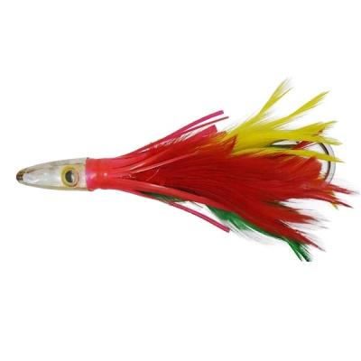 China Resin Head+ Feather Skirt Puzzle Set Large Lure Resin Head Feather Edge Lure Saltwater Fishing Trolling Spreader Bar for sale