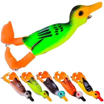 China Plastic Soft Fin Duck Rotating Tractor Plastic Artificial PVC Frog Fishing Lure Thruster Bait Topwater Floating Fishing Tackle for sale