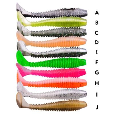 China Soft Silicone Screw Body Lure With T Shaped Tail Bass Bait Plastic Worm Shad Fishing Lure Lead Hook for sale