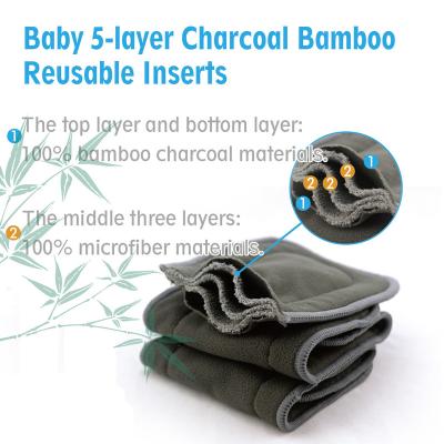 China Cathybaby Plain Weave Diaper Inserts Charcoal Reusable Washable Bamboo Diaper 5 Layers Insert for sale