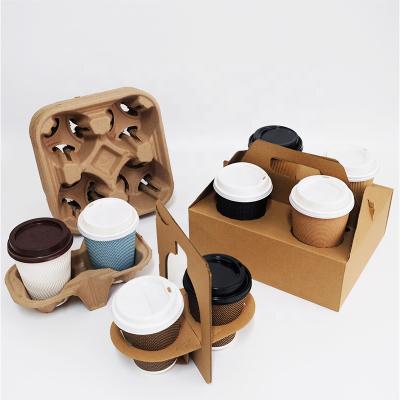 China Recycled materials carrier paper pule dish holder with disposable cup holder for coffee with handle for sale