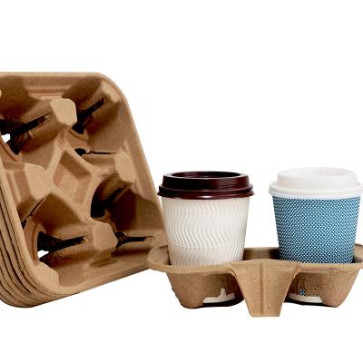 China Recycled Disposable Corrugated Brown Paper Holder Black Acrylic And Materials Coffee Cup Holder Tray for sale