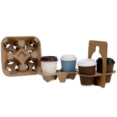 China Printed Materials Recycled Disposable Cardboard Kraft Paper Coffee Cup Holder Sleeves With Handle for sale