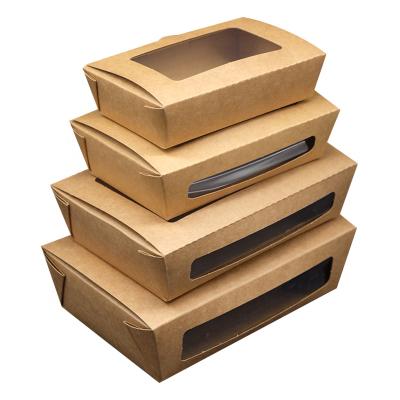 China Recyclable Disposable Kraft Paper Box With PET PLA Window Custom Take Away Box For Salad Fruit Snack Sushi Packaging for sale