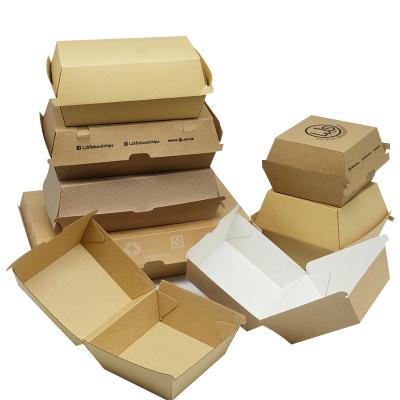 China Biodegradable Recycled Materials Take Away Clamshell Disposable Corrugated Paper Burger Boxes Hot Dog Boxes for sale