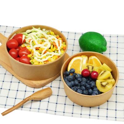 China 500ML 750ML Biodegradable Biodegradable Salad Bowl Disposable Paper Kraft Rolls Food Packing Box With Lid for sale