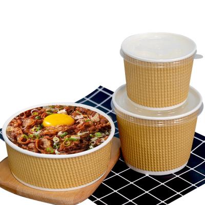 China Ripple Wallpaper Bowl Biodegradable Eco Friendly Disposable Biodegradable Round Paper Soup Bowl With Lid for sale