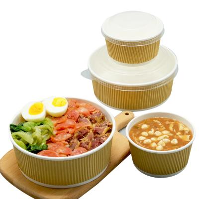 China Recycled Materials Ripple Disposable Wall Corrugated Paper Bowl Biodegradable Insulated Soup Bowl With Lids for sale