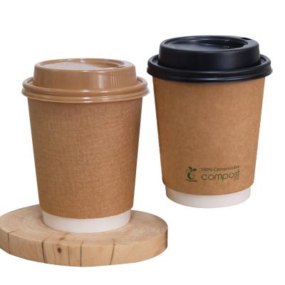 China Coffee Water Milk Beverage Pla Coated Soup Coffee Cup Brown Paper Disposable Double Custom Print for sale