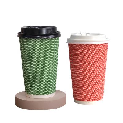 China Food Packaging Ripple 12oz Wall Coffee Biodegradable Custom Printed Paper Cups With Lids for sale