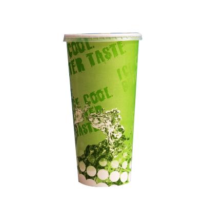 China Recyclable Biodegradable Custom Printing Paper Cups For Cold Drinks With Lids And Plaid Straw for sale