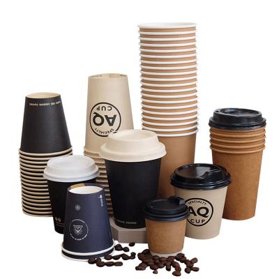 China Original Disposable Biodegradable Hot Custom Printing Biodegradable Paper Cups Drink Coffee Cups 10oz 12oz With PS Lids for sale