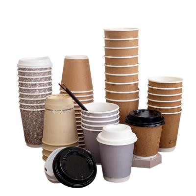 China 4oz/8oz/12oz/16oz Recyclable Biodegradable Double Wall Paper Cup Custom Disposable Hot Drink Paper Cup With Lid And Sleeve for sale