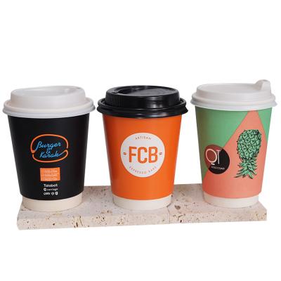 China Recyclable Double Wall Paper Cup With PS Lids Plastic Free Lids PP Insulated Paper Coffee Cup for sale