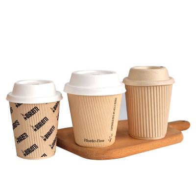 China Freee 8oz PLA/aqeous Disposable Plastic Freee Biodegradable Liner Ripple Wallpaper Corrugated Coffee Cups With Lid for sale