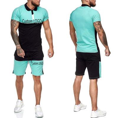 China Sets Summer Shirt And Shorts Sets Mens Patchwork Color Two Piece Pants Shorts Set Custom Mens T-Shirts for sale