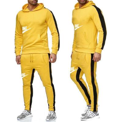 China 2021 Anti-Wrinkle Mens Fleece Pullover Hooded Sweatshirt Printed Jogging Pants 2 Pieces Set Mens Hoodie Suit for sale