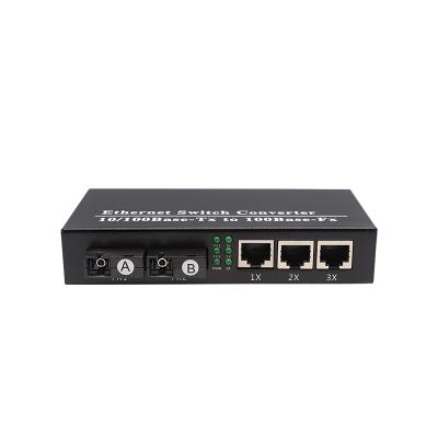 China XICOM 100M 2 Fiber Port 3 RJ45 Single Mode Ethernet Switch Left Simplex Converter 136mm*75mm*25mm for sale