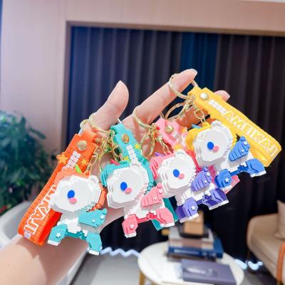 China Cute Keychain Hot Sale PVC Kawaii Cartoon Character CuteBuilding Blocks Rainbow Unicorn Doll Key Chains Stitches 3d Gift Key Chain for sale