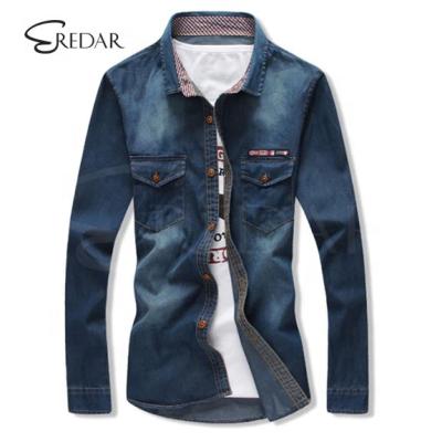 China Wholesale Casual Flag Applique Anti-pilling China Long Sleeves Slim Fit Jean Men Shirt for sale