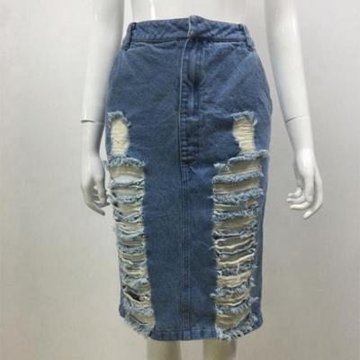 China Wholesale Plus Size Women Clothing Fashion Custom Design Soft Casual Fray Denim Skirt for sale