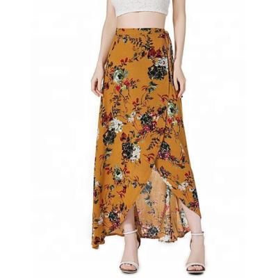 China Low MOQ OEM Size Chiffon Clothing Plus Maxi Long Wrap Skirts Floral Print For Women for sale