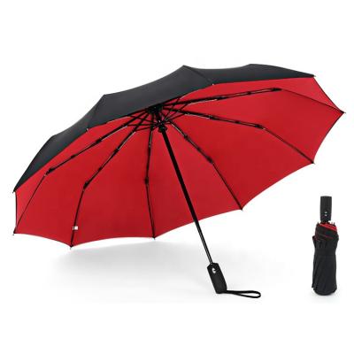 China Luxury Three-Folding Automatic Large Business Windproof Car Umbrella 10 Bone Cloth-Strong Umbrella Double Umbrellas for sale