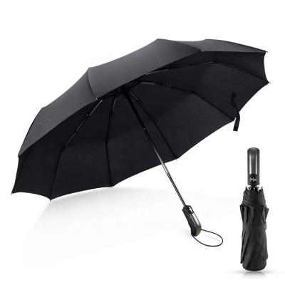 China 3 Folds Auto Windproof Car 10K Business Umbrella Compact Windproof Umbrella Black Lightweight Umbrella for sale