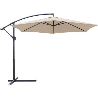 China Outdoor Hanging Patio Umbrella 10FT Cantilever Patio Umbrella Market Umbrella with Crank Handle and Cross Base (White) for sale